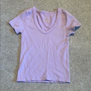Lavender V-Neck Ribbed Women's Top